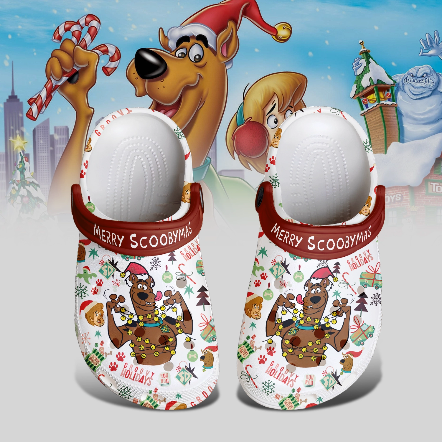 Footwearmerch Scooby-Doo x Christmas Cartoon Crocs Crocband Clogs Shoes Comfortable For Men Women and Kids