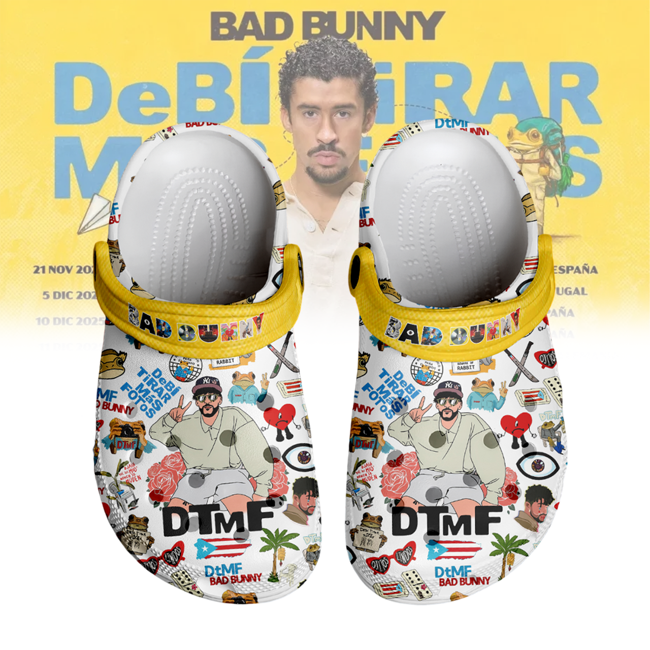 Footwearmerch Bad Bunny Music Crocs Crocband Clogs Shoes Comfortable For Men Women and Kids